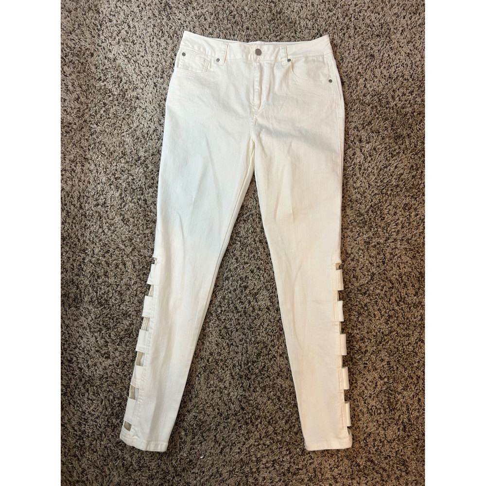Masseys Womens White Skinny Jeans Side Ladder Cutout Detail Stretch Denim 12